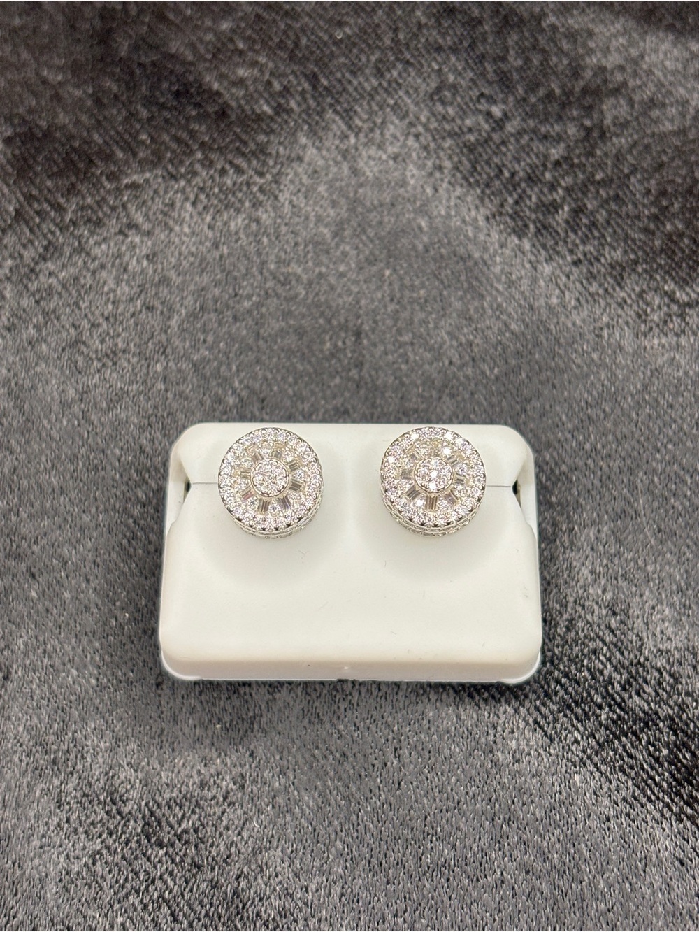 .925 Sterling Silver 2.5 CTW VVS Moissanite Small Baguette Halo Stud Earrings - Picture 4 of 9